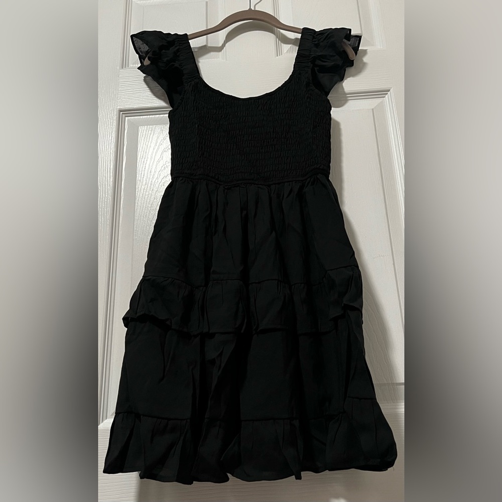 Ladies Black Ruffle Tiered Sleeveless Summer Dress, Black, Size: Small, lined